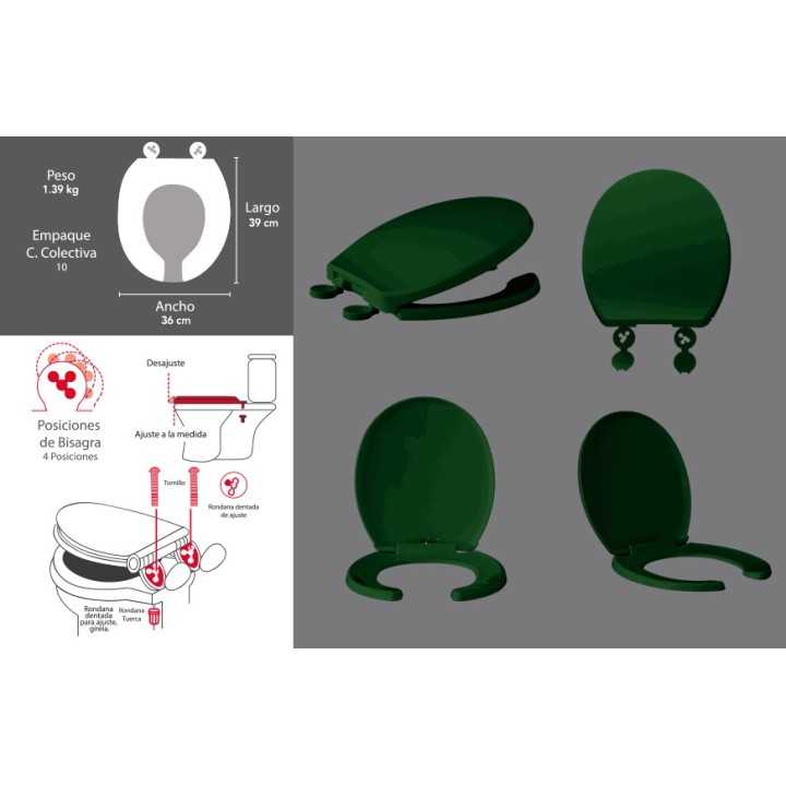 Asiento Sanitario Color Verde Oscuro Bisagras Ajustables