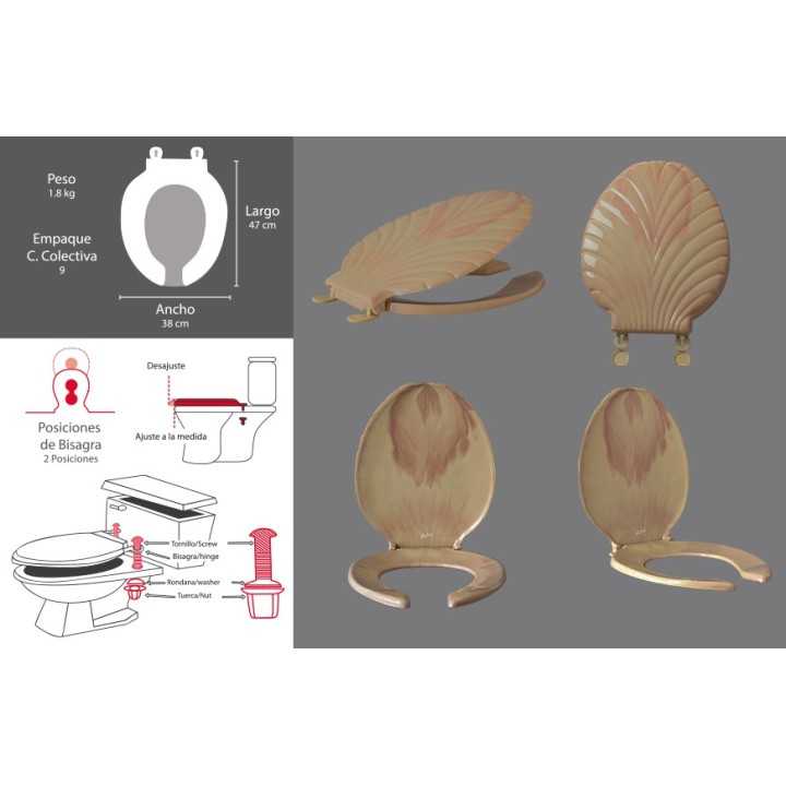 Asiento Sanitario Alargado Marmol Rosa Diseño Concha