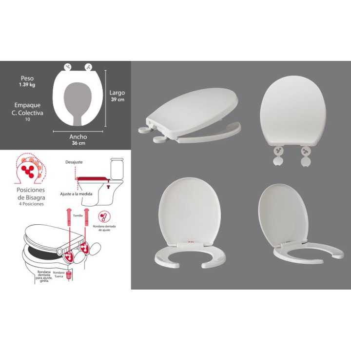 Asiento Sanitario WC Blanco Bisagras Ajustables