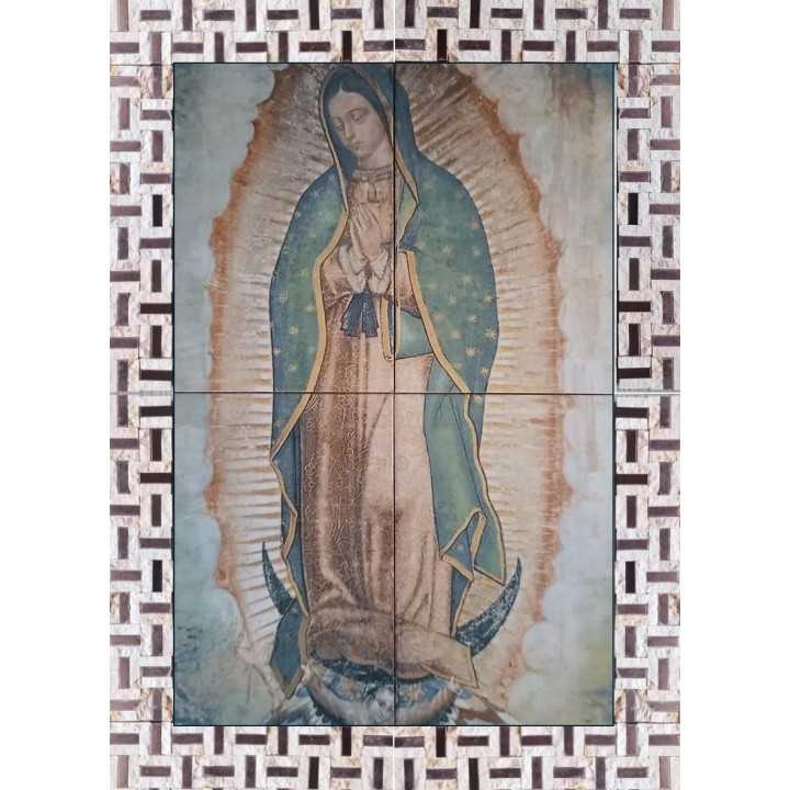 Virgen de Guadalupe con Cenefa Beige y Dorada 44x64 cm
