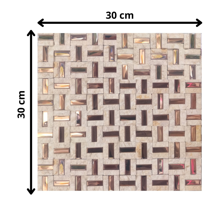 Malla decorativa mármol beige y decorados dorados 30x30 cm