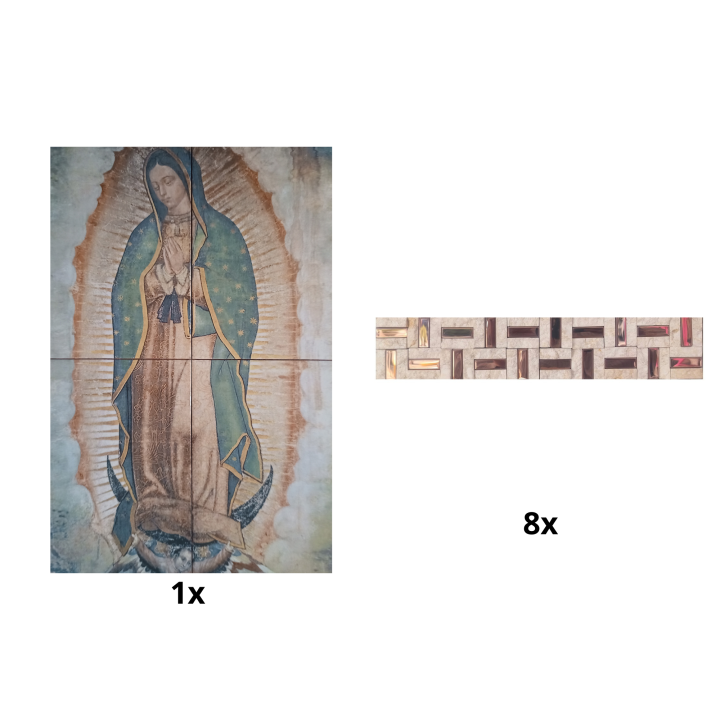 Virgen de Guadalupe con Cenefa Beige y Dorada 44x64 cm