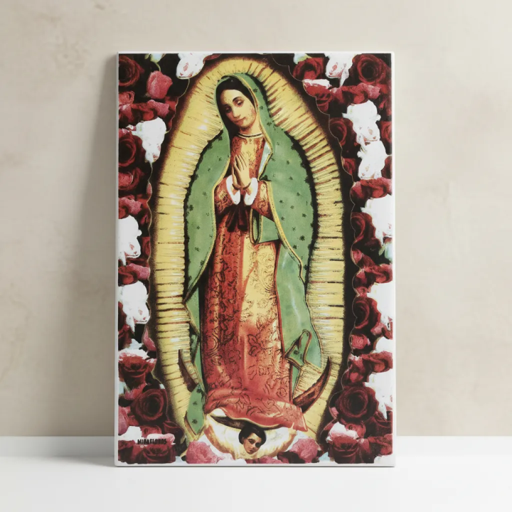 Virgen de Guadalupe Rosas Imagen en azulejo 20x30 cm - Miraflores