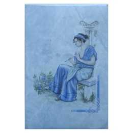 imagen mujer con flauta en azulejo azul 20x30 cm Alcesa - Alcesa