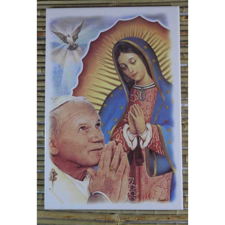 Virgen de Guadalupe con el Papa Juan Pablo II Imagen Azulejo 20x30 cm