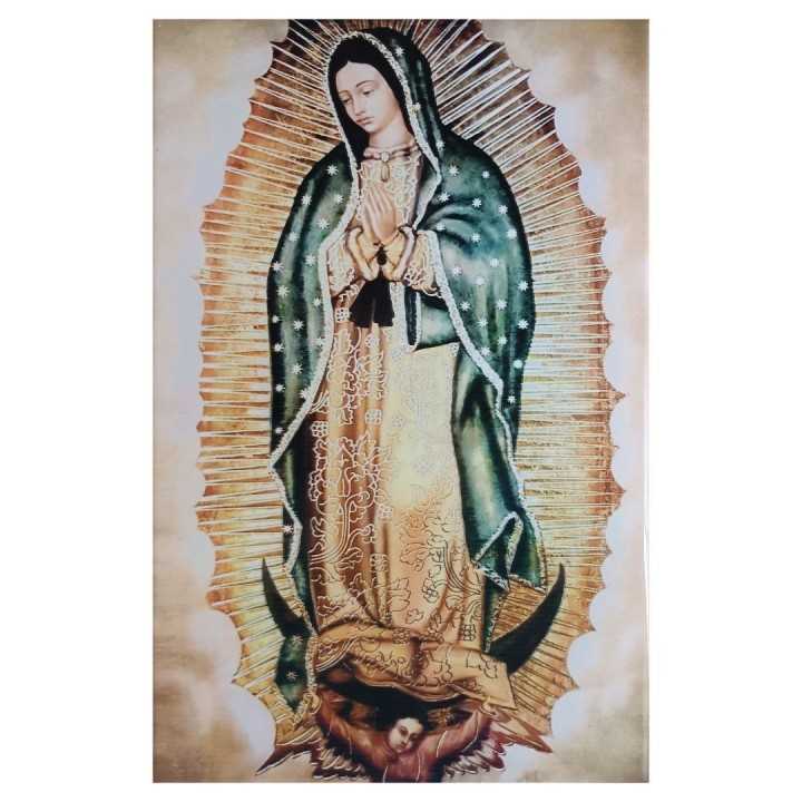 Nuestra Señora de Guadalupe Imagen en Azulejo Nubes Amarillas